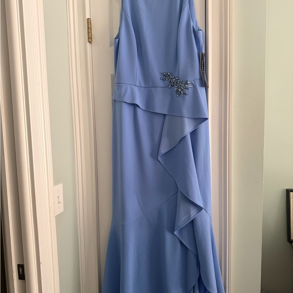 Adrianna Papell Periwinkle Sleeveless Ruffle Gown